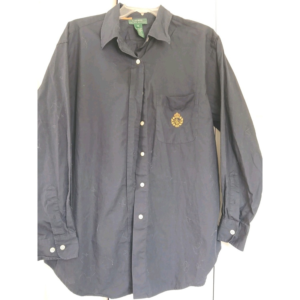 L.Ralph Lauren‎ Gold Crest Blue Button Shirt Womens  Preppy Academia Collared 16